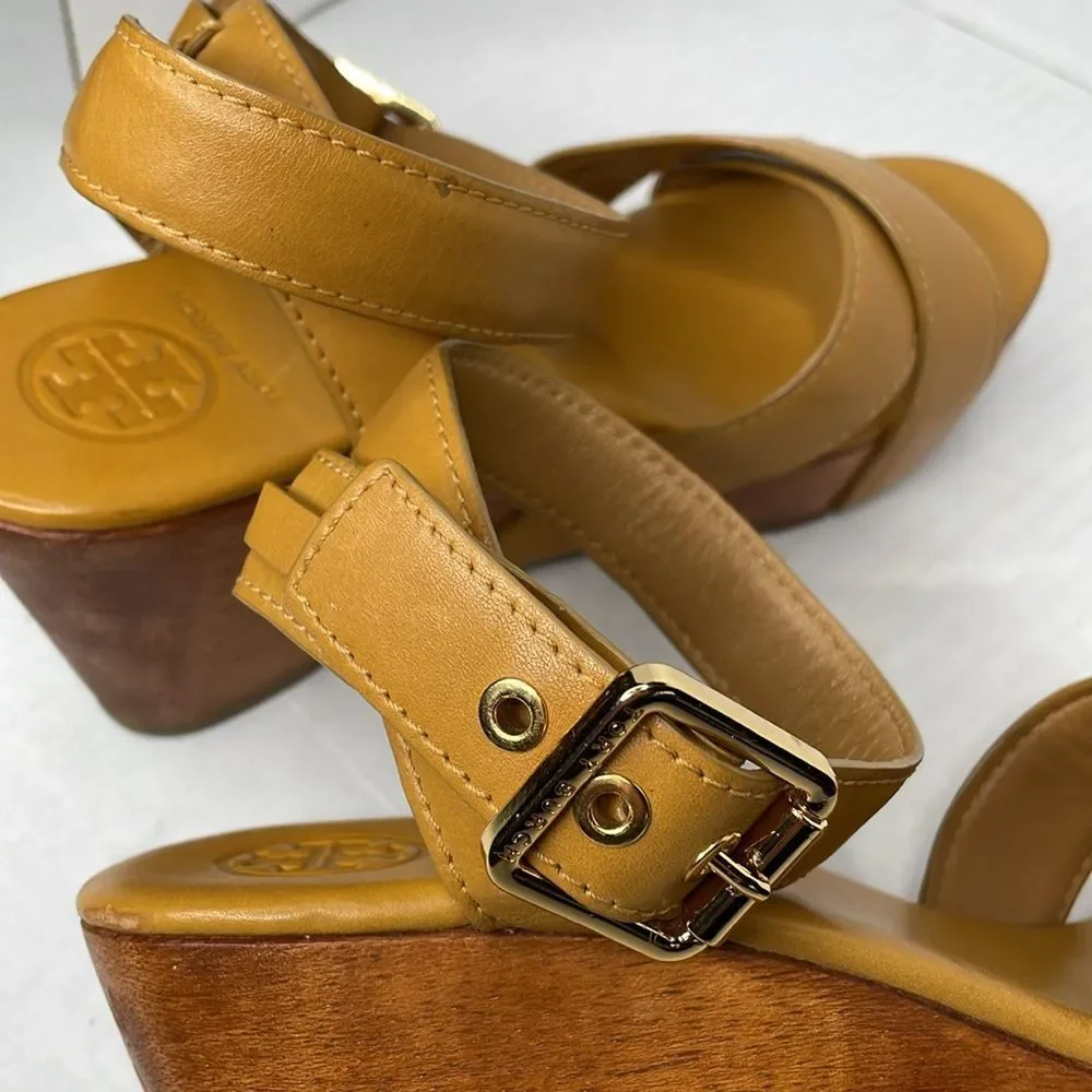 Tory Burch Almita Tan leather ankle strap wedge Sandals